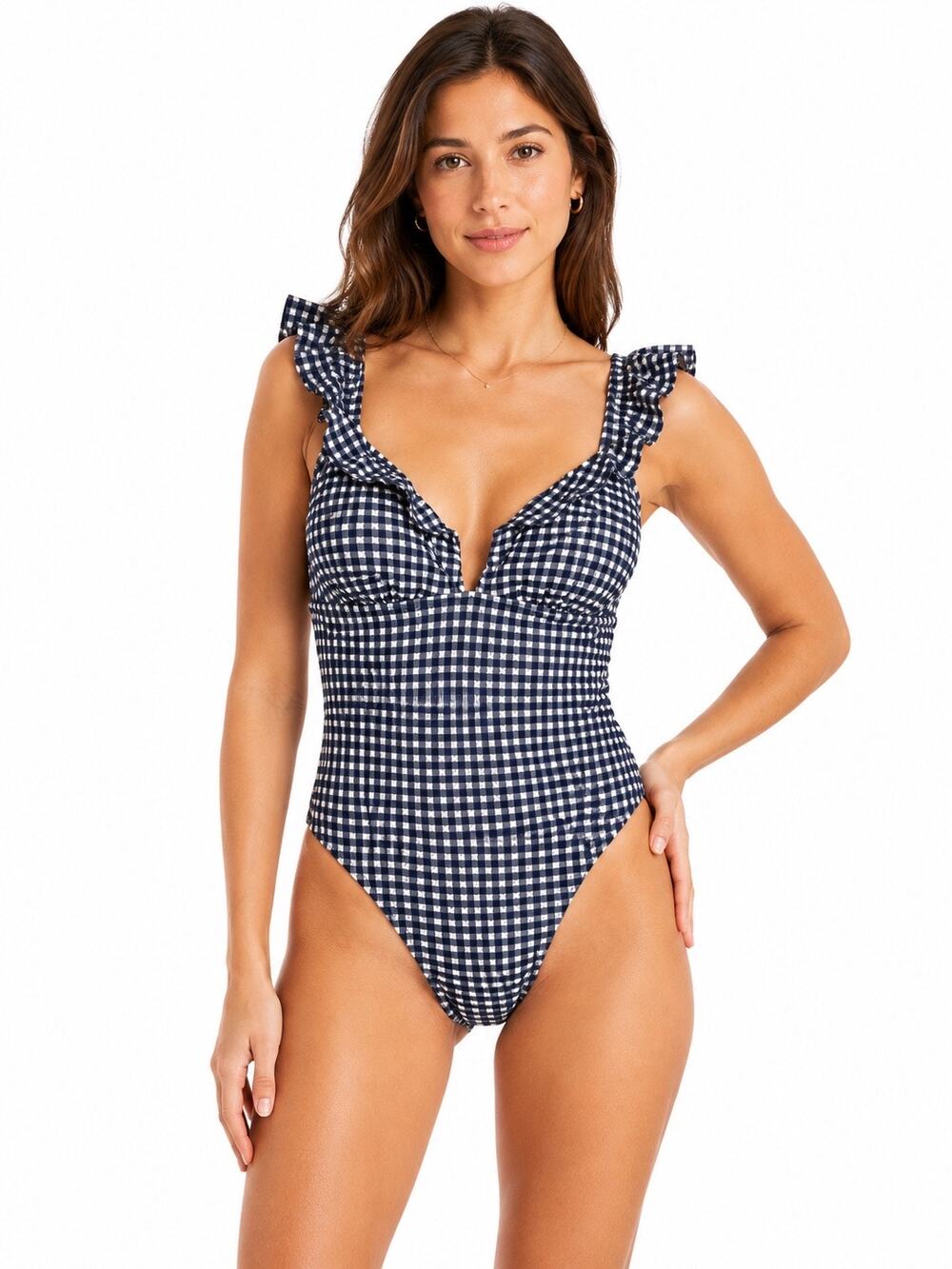 J.Crew swimsuit gingham check with ruffles